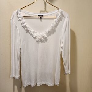 TALBOTS White quater Sleeves cotton pullover top size L